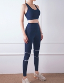 Spring and summer yoga fitness set female actress gathers contrasting striped striped peach pants yoga clothing two pieces