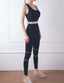 Spring and summer yoga fitness set female actress gathers contrasting striped striped peach pants yoga clothing two pieces