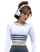 Spring and summer stripes, contrasting sports yoga top women, dry, dry, slim -fitting navel sports shirt