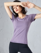 Spring and summer nude fabric yoga shirt, female back sexy net gauze stitching sports top short -sleeved yoga clothing