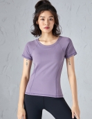 Spring and summer nude fabric yoga shirt, female back sexy net gauze stitching sports top short -sleeved yoga clothing