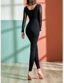 Net yarn stitching long -sleeved yoga shaping clothes and clothing, female brocades, two -sided sexy skin high bombs dance clothes