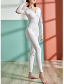 Net yarn stitching long -sleeved yoga shaping clothes and clothing, female brocades, two -sided sexy skin high bombs dance clothes