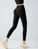 Yoga fitness trousers female autumn thick work pocket sports cropped trousers high waist hip pants