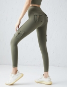 Yoga fitness trousers female autumn thick work pocket sports cropped trousers high waist hip pants