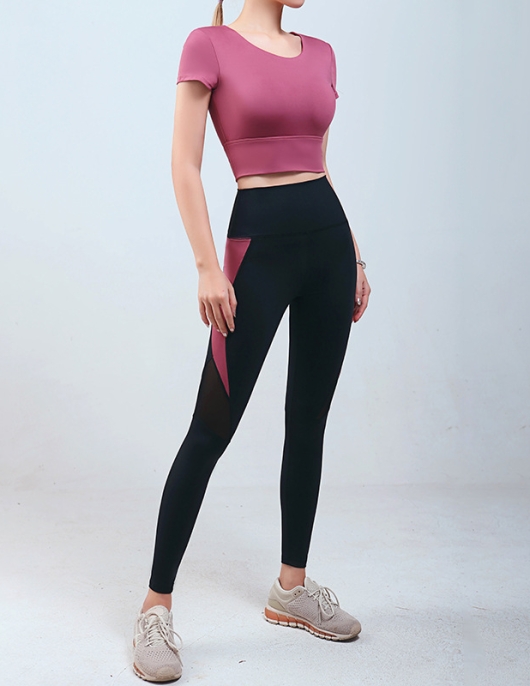 Spring and summer contrasting sports yoga set beauty back shock absorption sports high -waist peach pants two -piece set