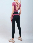 Spring and summer contrasting sports yoga set beauty back shock absorption sports high -waist peach pants two -piece set