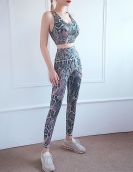 Spring and summer sports fitness printed yoga clothing sexy beauty back high waist speed dry peach pants yoga set