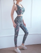 Spring and summer sports fitness printed yoga clothing sexy beauty back high waist speed dry peach pants yoga set