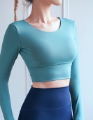 Spring and summer hollow beauty backbuilding chest pad yoga shirt sexy revealing belly button shockproof exercise fitness short top