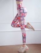 Spring and summer sports fitness printed yoga trousers fast drying peach tall high waist hip pants