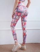 Spring and summer sports fitness printed yoga trousers fast drying peach tall high waist hip pants