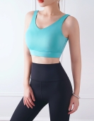 Spring and summer yoga fitness set women sexy beautiful back contrast, high -waisted peach pants yoga clothes two -piece set