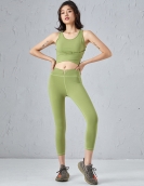 Spring and summer fitness yoga suit female back tie tie top top high waist tight elastic lifting pants two -piece set