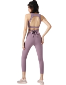 Spring and summer fitness yoga suit female back tie tie top top high waist tight elastic lifting pants two -piece set