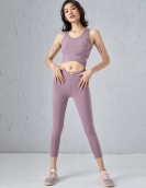 Spring and summer fitness yoga suit female back tie tie top top high waist tight elastic lifting pants two -piece set