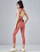 Spring and summer fitness yoga suit female back tie tie top top high waist tight elastic lifting pants two -piece set