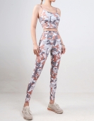 Spring and summer yoga service female yoga fitness suits open yoga vest digital printing hip pants