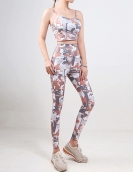 Spring and summer yoga service female yoga fitness suits open yoga vest digital printing hip pants