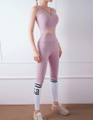 Spring and summer sports fitness yoga clothing female crossed beauty back contrasting color letters pants yoga clothing two -piece set