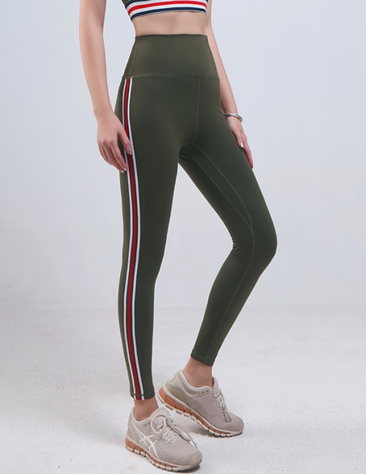 Spring and summer sports fitness stripe yoga pants female high waist peaches raised buttocks and bodybuilding pants high bomb -breathable tight pants