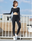 Spring and summer Jin double -sided nude revealing belly button yoga set female skin high bomb fitness two -piece suit