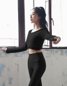 Yoga service fitness service female sports shirt running long -sleeved tight -fitting chest mats yoga shirt tide