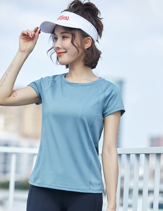 Autumn and winter loose version of sports, fitness yoga shirt, female fast dry skin round neck, breathable sports short sleeves