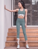 Spring and summer yoga set female shock anti -shocking gathers sporty essay, peach tight fitness pants, two -piece set