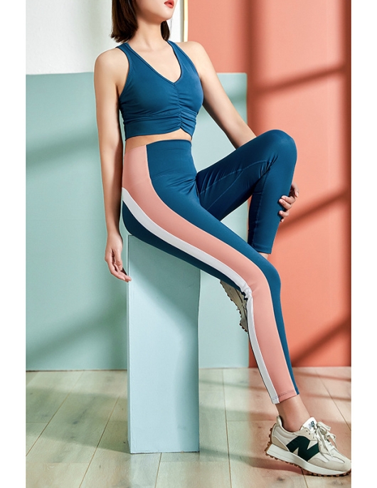 Spring and summer brocade double -sided contrasting yoga clothing female naked skin, skin -friendly, peach hip sports fitness suit