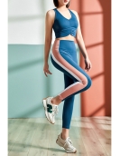 Spring and summer brocade double -sided contrasting yoga clothing female naked skin, skin -friendly, peach hip sports fitness suit