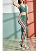 Spring and summer brocade double -sided contrasting yoga clothing female naked skin, skin -friendly, peach hip sports fitness suit