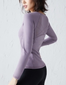 Naked yoga top women's net gauze splicing beautiful back sports long sleeves and thin yoga clothes with chest pads