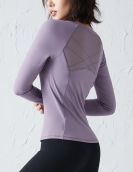 Naked yoga top women's net gauze splicing beautiful back sports long sleeves and thin yoga clothes with chest pads