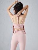 Spring and summer beauty, hollow peach, hip hip, high waist naked bodybuilding pants, sports yoga three -piece set