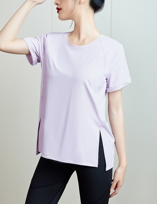 Spring and summer yoga top women's lower sloping fashion fitness short -sleeved breathable fast drying sports shows thin top