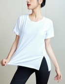 Spring and summer yoga top women's lower sloping fashion fitness short -sleeved breathable fast drying sports shows thin top