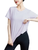 Spring and summer yoga top women's lower sloping fashion fitness short -sleeved breathable fast drying sports shows thin top