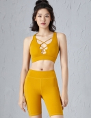 Spring and Summer Nude Sports Yoga Set Women's Back Sports Underwear Elastic Penta Pants Two -piece