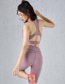 Spring and Summer Nude Sports Yoga Set Women's Back Sports Underwear Elastic Penta Pants Two -piece