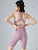 Spring and Summer Nude Sports Yoga Set Women's Back Sports Underwear Elastic Penta Pants Two -piece