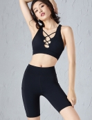 Spring and Summer Nude Sports Yoga Set Women's Back Sports Underwear Elastic Penta Pants Two -piece