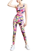 Spring and summer digital printing yoga clothing sexy cross -chest high -waisted peach pants yoga two -piece set