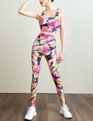 Spring and summer digital printing yoga clothing sexy cross -chest high -waisted peach pants yoga two -piece set